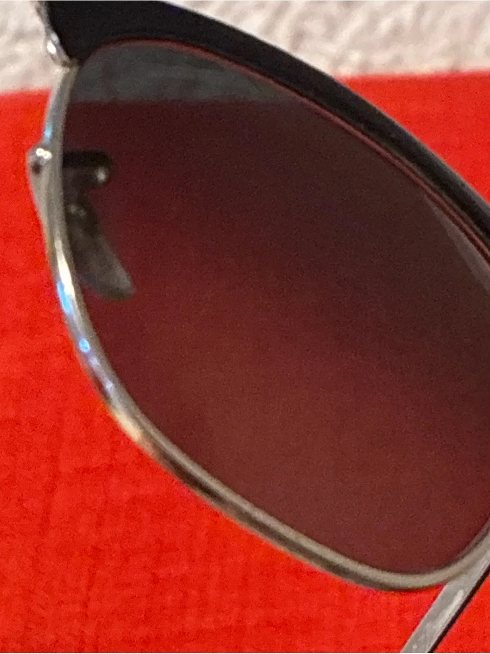 Ray-Ban Sunglass Temple Arm in Silver with Red Background